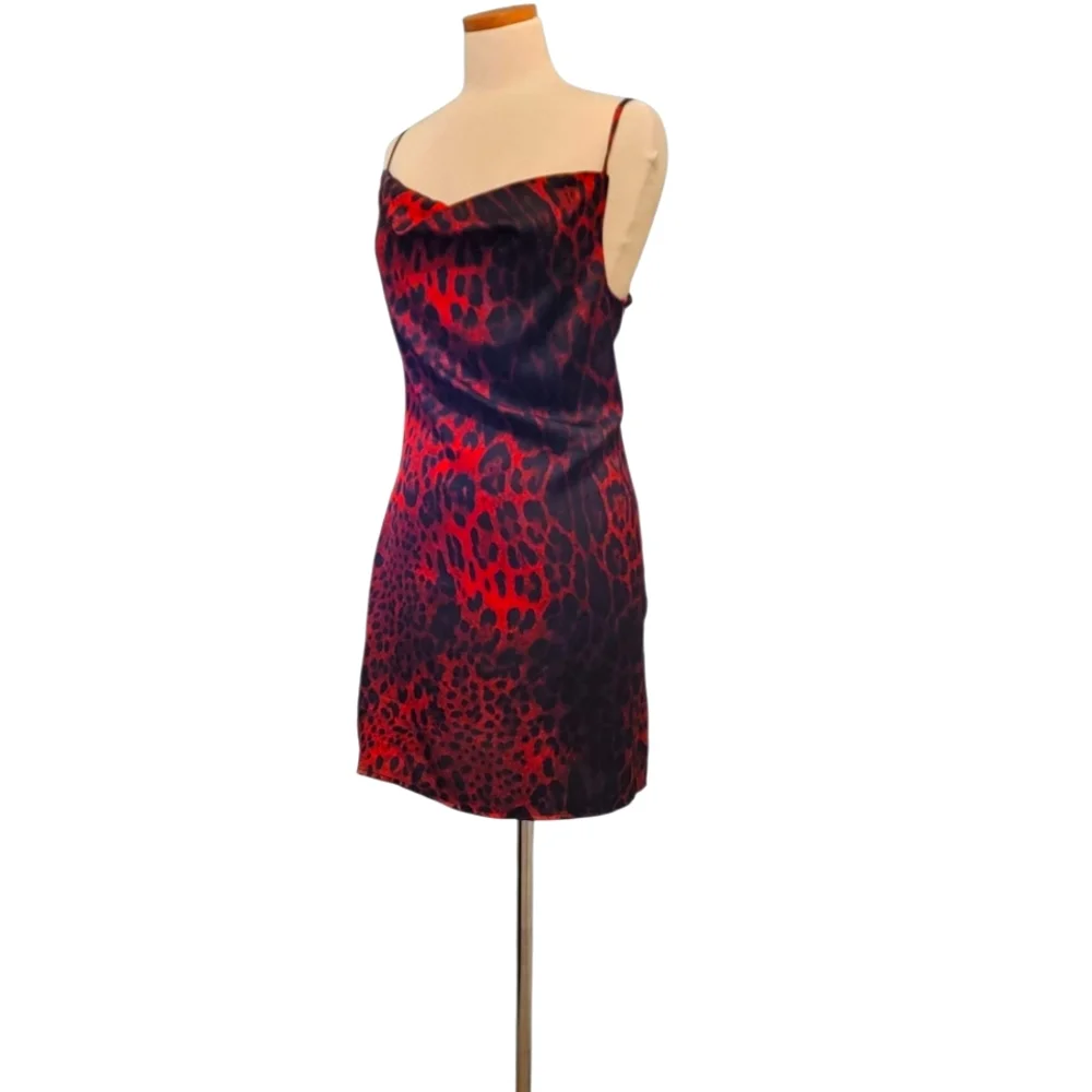 Boo Hoo Leopard Cowl Neck Spaghetti Strap Zip Mini Dress